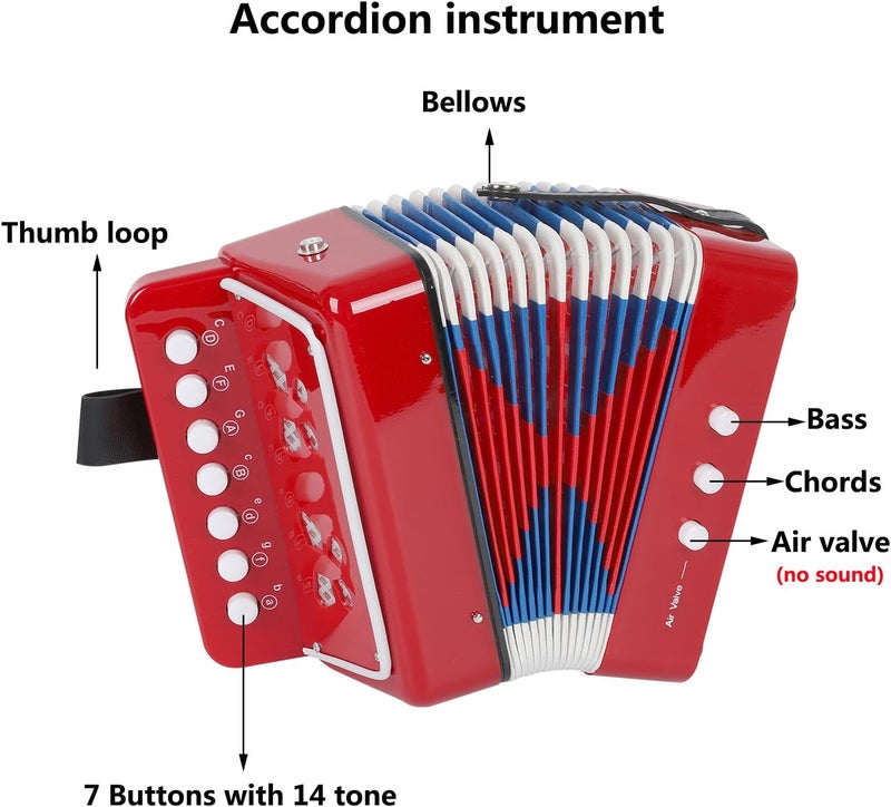 AIMEIS Kids Accordion 10 keys Button Accordian Musical Instrument Mini Accordion for Beginners (Red) - Image 2